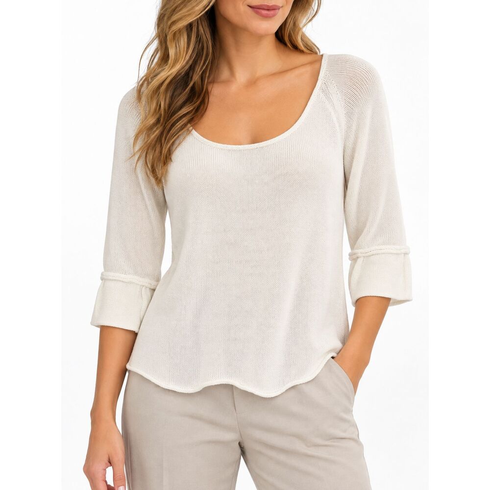 J.Jill 100%CottonWomen1XWhite Solid Scoop Neck 3/4 SleeveKnitCotton Pullover Top